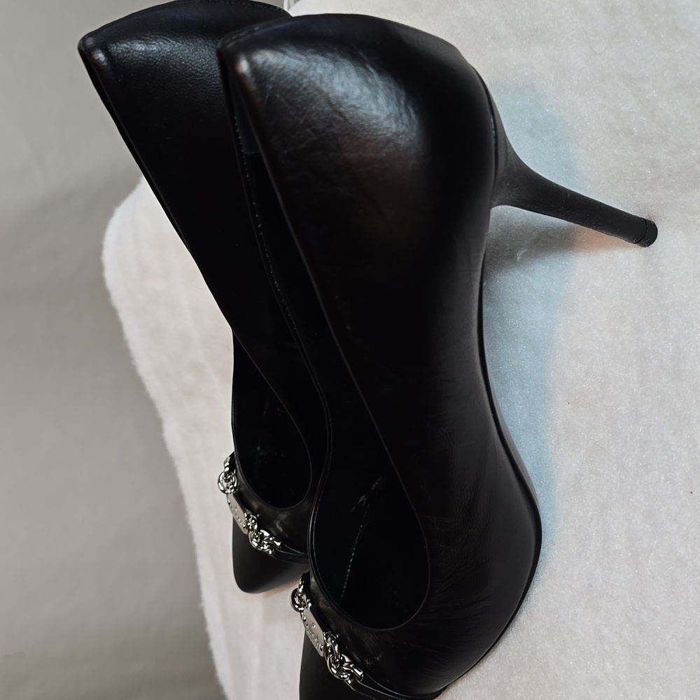 GUCCI Nappa Moorea Molaita Black Leather Pumps With Chain Detail Size 39.5 - Picture 4 of 11